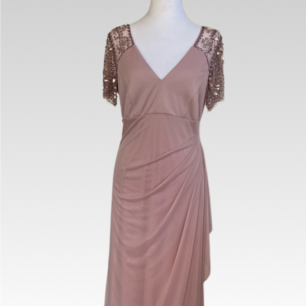 Xscape Asymmetrical Mauve Dress with Sequin Sleeves size 8